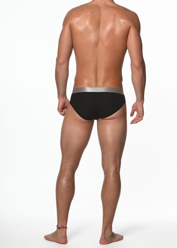 BLACK NYLON/ELASTANE DIAMOND MESH LOW RISE BRIEF ST-10415