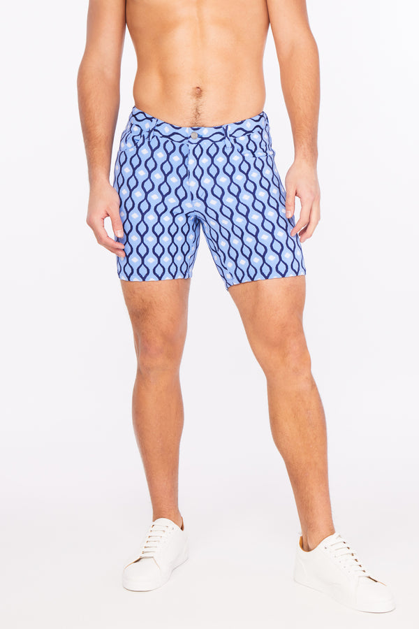 BLUE/NAVY CHAIN LINK JACQUARD KNIT 5" STRETCH SHORT ST-1932 Final Sale