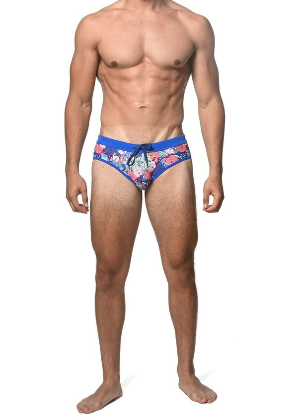 BLUSH/BLUE FLORAL FREESTYLE SWIM BRIEF W/REMOVABLE CUP