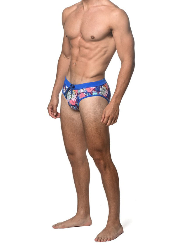 BLUSH/BLUE FLORAL FREESTYLE SWIM BRIEF W/REMOVABLE CUP