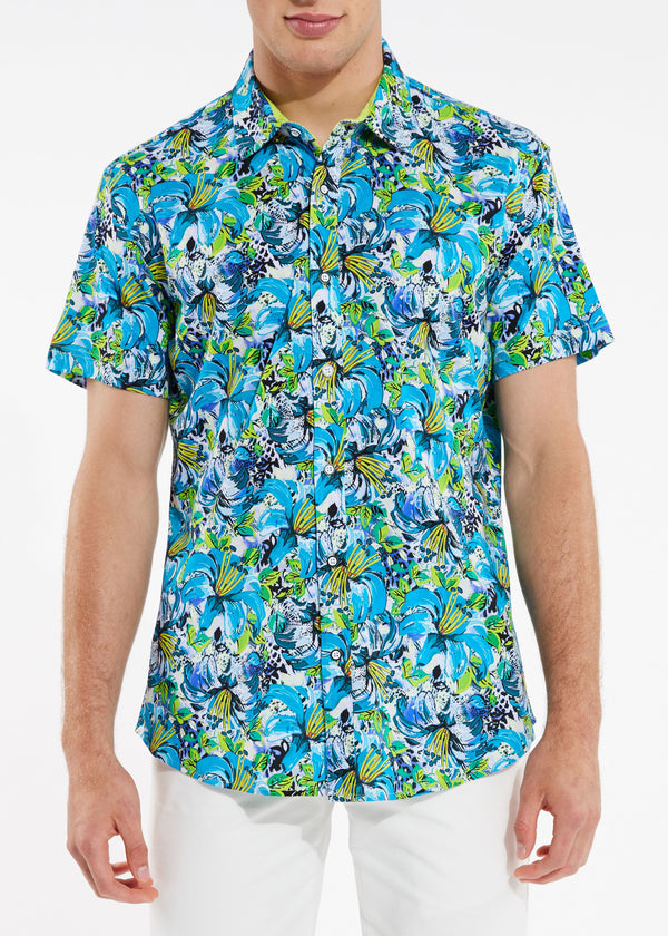 TEAL CITRUS FLORAL PREMIUM COTTON KNIT SHORT SLEEVE SHIRT ST-9223 Final Sale