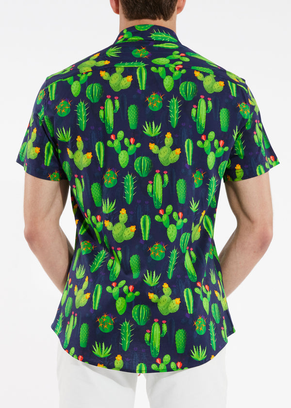 NAVY GREEN CACTUS COTTON KNIT SHORT SLEEVE SHIRT ST-9237 Final Sale