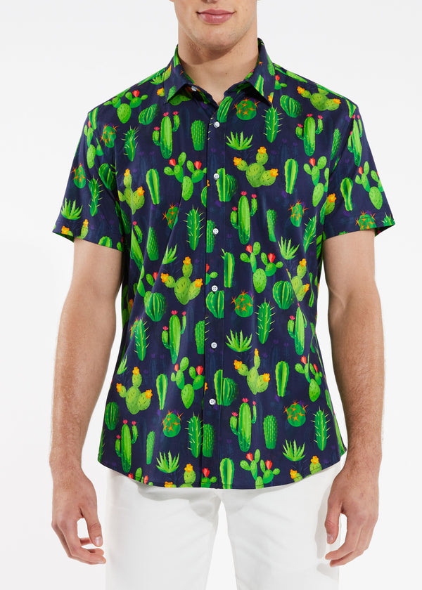 NAVY GREEN CACTUS COTTON KNIT SHORT SLEEVE SHIRT ST-9237 Final Sale