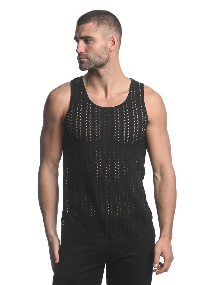 BLACK MICRO ARROWS STRETCH GOSSAMER KNIT SINGLET ST-24202