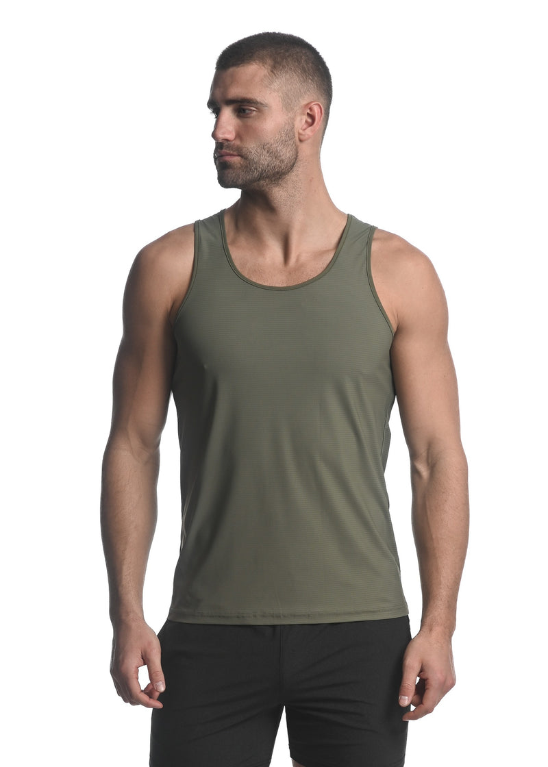 OLIVE TEXTURED STRETCH MESH PERFORMANCE SINGLET ST-279