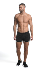 BLACK SPRINTER 3.5" INSEAM STRETCH GYM SHORTS W/ HEAT WELD ZIPPERS ST-10505