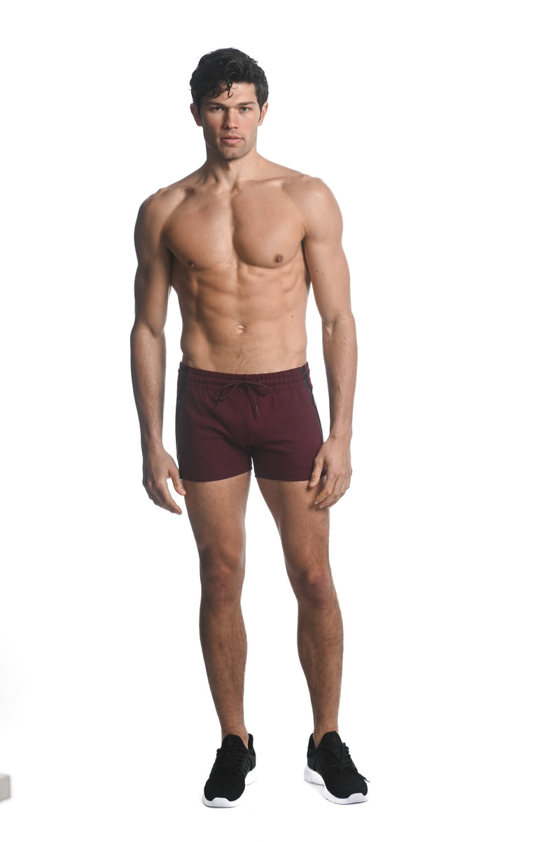 CURRANT RED ALPHA 3.5" INSEAM STRETCH GYM SHORTS W/ HEAT WELD ZIPPERS ST-10506