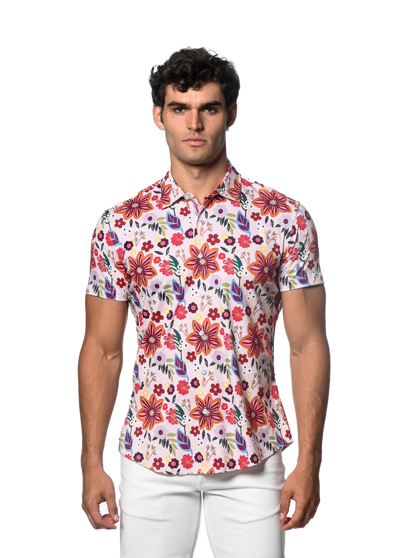 PARFAIT/MULTI GARDEN PRINTED KNIT JERSEY SHORT SLEEVE SHIRT SEAMLESS PATTERN