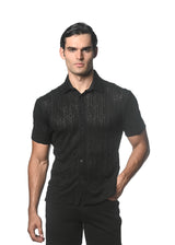 BLACK DASH CHEVRON  GOSSAMER STRETCH KNIT SHORT SLEEVE SHIRT ST-24040