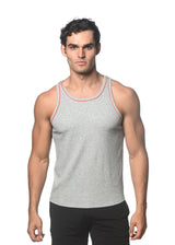 GREY/ORANGE COTTON/TENCEL RIB TANK TOP W/CONTRAST PIPING STA-16009