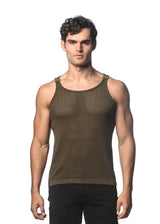 ARMY TEXTURED OPEN MESH KNITTED TANK WITH METAL CLIPS ST-24033