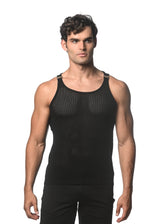 BLACK TEXTURED OPEN MESH KNITTED TANK WITH METAL CLIPS ST-24033