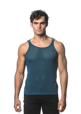 TURQUOISE TEXTURED OPEN MESH KNITTED TANK WITH METAL CLIPS ST-24033