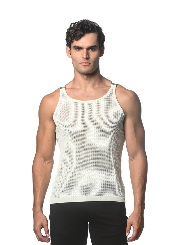 MILKY TEXTURED OPEN MESH KNITTED TANK WITH METAL CLIPS ST-24033