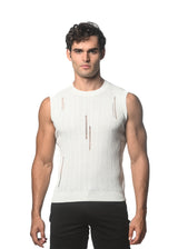 OFF WHITE DISTRESSED TEXTURED KNITTED TANK ST-24038