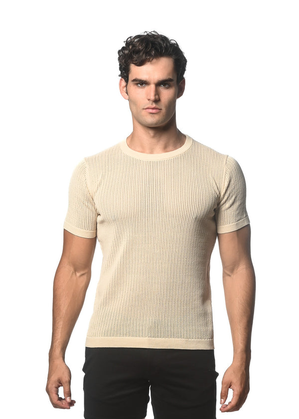 SAND CREW NECK SHORT SLEEVE KNITTED TEE ST-24036