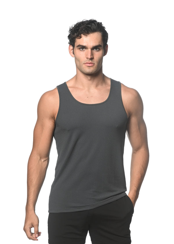 CHARCOAL WAFFLE MESH PERFORMANCE TANK TOP ST-284