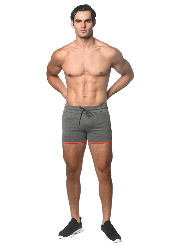 CHARCOAL/ORANGE SPRINTER 3.5 INSEAM GYM SHORT W/CONTRAST ZIPPER STA-10505-01