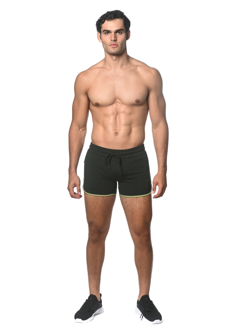 DEEP PINE/LIME SPRINTER 3.5 INSEAM GYM SHORT W/CONTRAST ZIPPER STA-10505-01