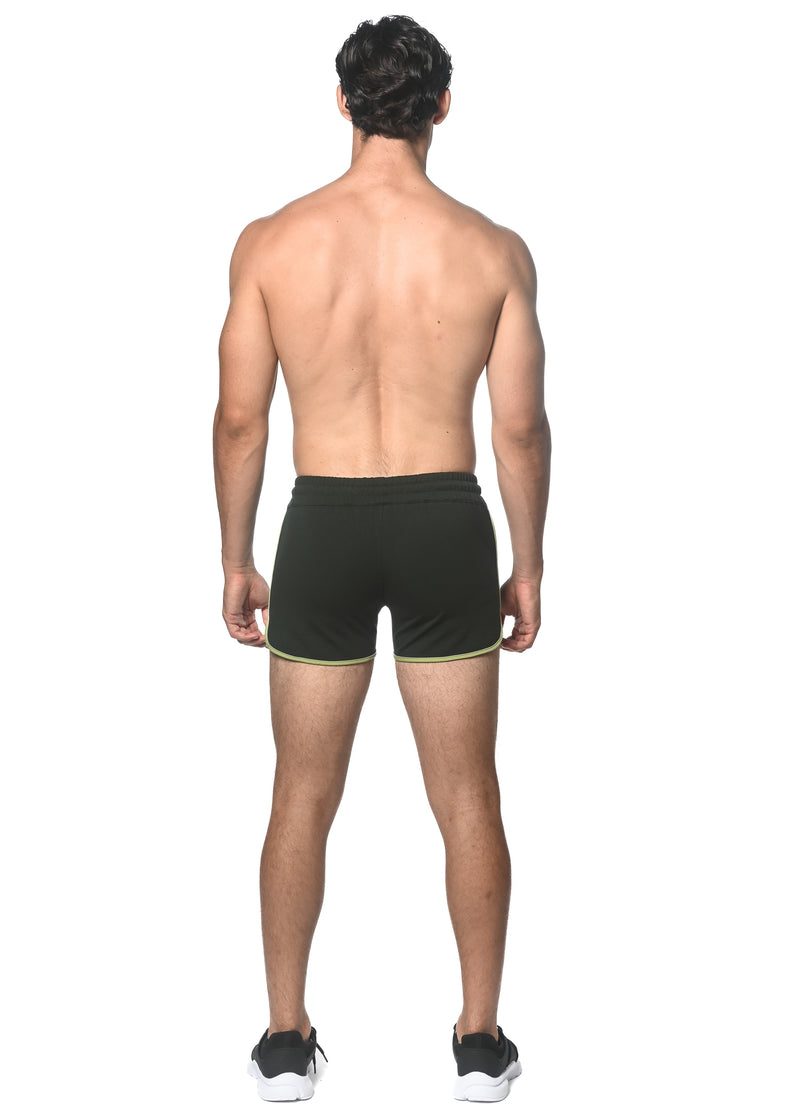 DEEP PINE/LIME SPRINTER 3.5 INSEAM GYM SHORT W/CONTRAST ZIPPER STA-10505-01