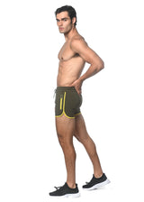 OLIVE/YELLOW SPRINTER 3.5 INSEAM GYM SHORT W/CONTRAST ZIPPER STA-10505-01