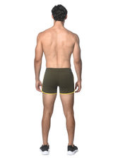 OLIVE/YELLOW SPRINTER 3.5 INSEAM GYM SHORT W/CONTRAST ZIPPER STA-10505-01