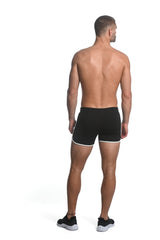 BLACK SPRINTER 3.5" INSEAM STRETCH GYM SHORTS W/ HEAT WELD ZIPPERS