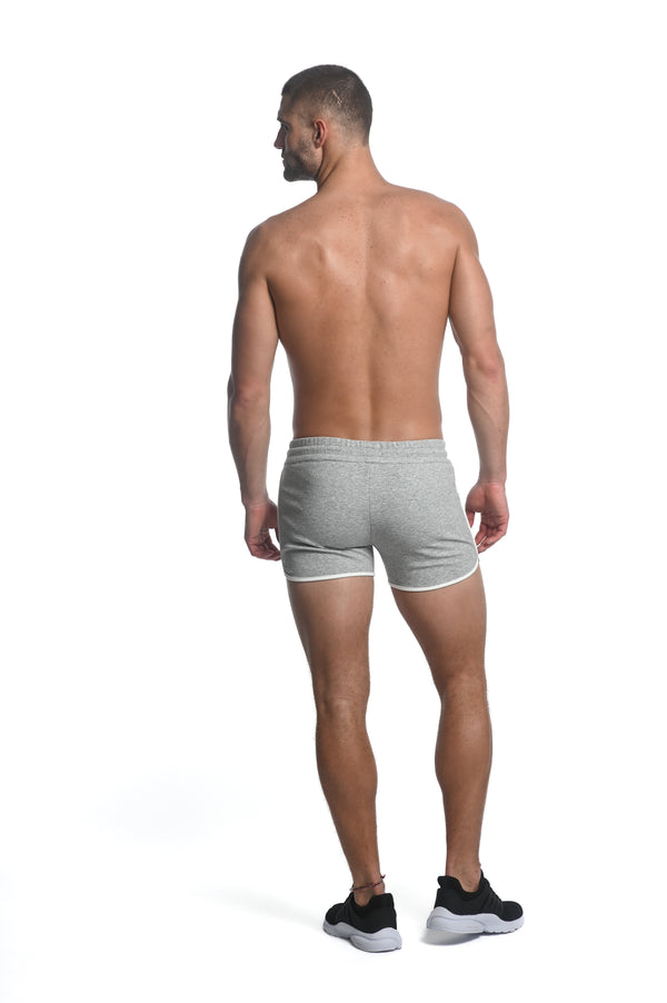 GREY SPRINTER 3.5" INSEAM STRETCH GYM SHORTS W/ HEAT WELD ZIPPERS