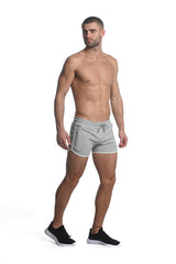 GREY SPRINTER 3.5" INSEAM STRETCH GYM SHORTS W/ HEAT WELD ZIPPERS