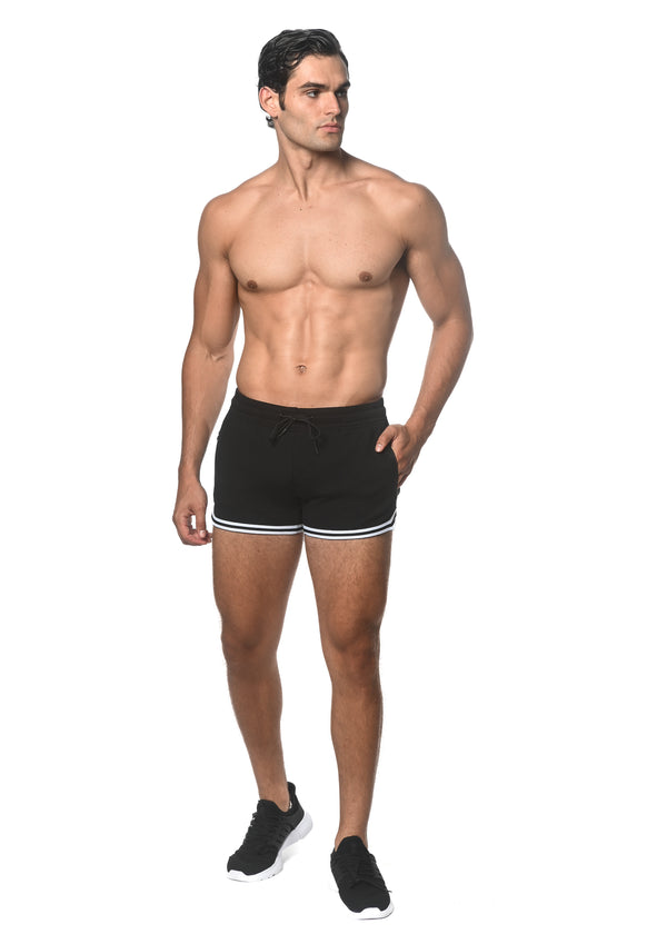 BLACK COURT 3.5 INSEAM GYM SHORT W/TAPING STA-10508