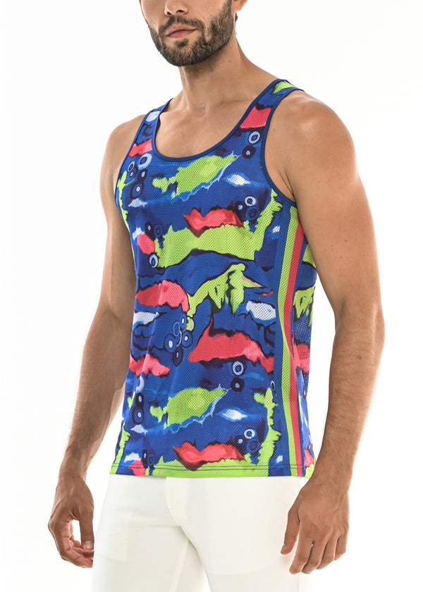 COBALT/LIME ABSTRACT TANK TOP W/SIDE STRIPES ST-11054 Final Sale