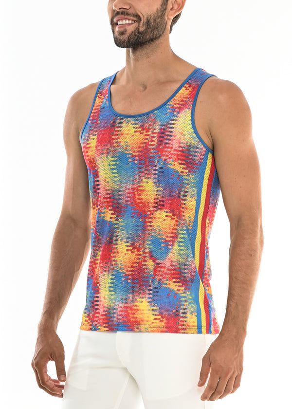 RAINBOW SMUDGE ABSTRACT TANK TOP W/SIDE STRIPES ST-11055 Final Sale