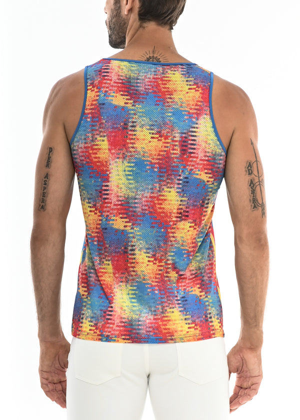 RAINBOW SMUDGE ABSTRACT TANK TOP W/SIDE STRIPES ST-11055 Final Sale