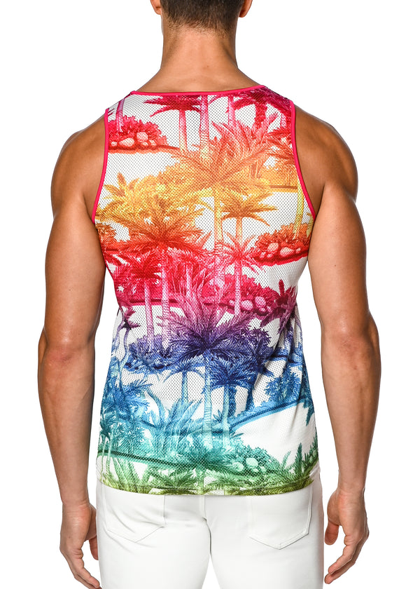 RAINBOW PALM PRIDE PRINTED MESH TANK TOP ST-11067