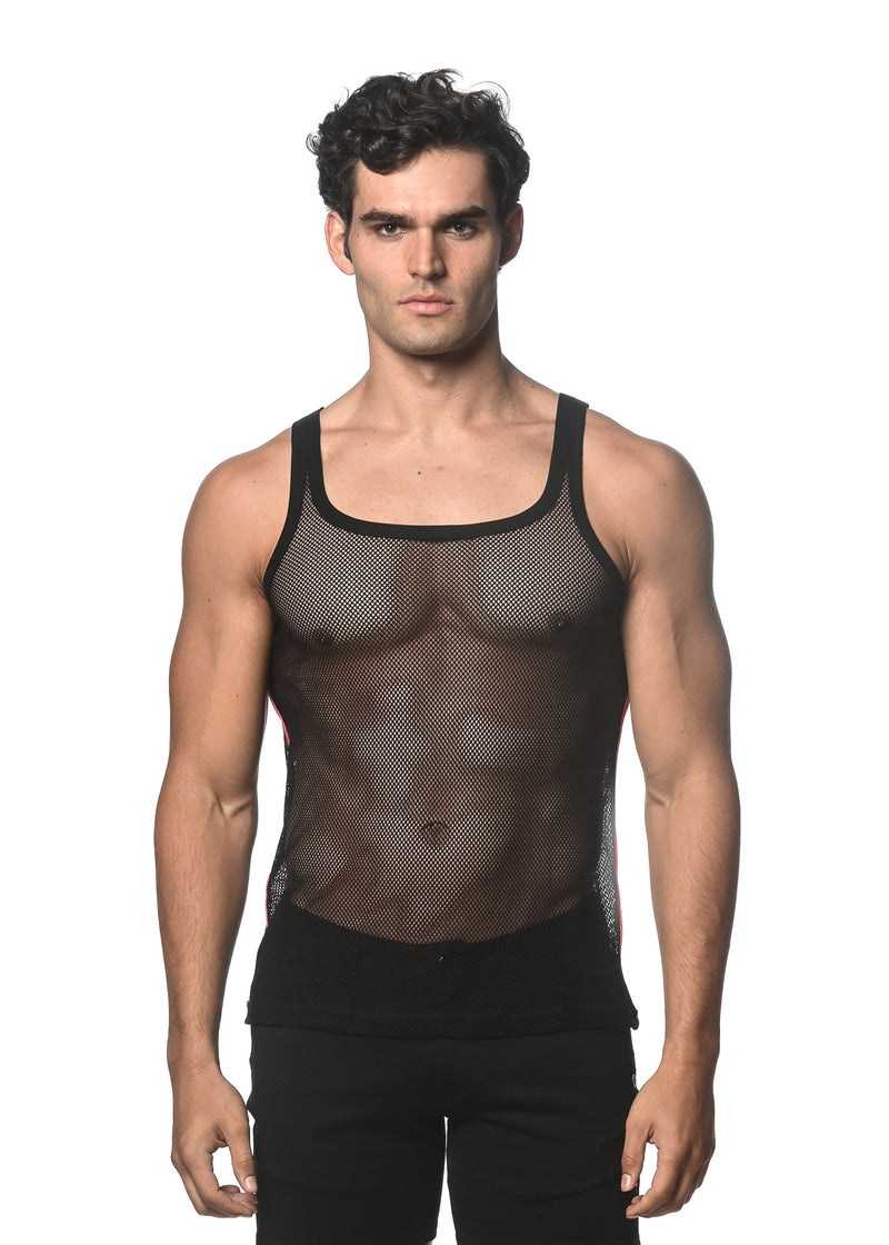 BLACK STRETCH MESH TANK WITH SIDE TAPE ST-11120