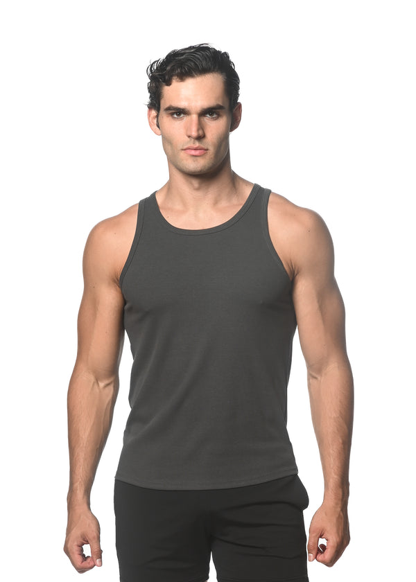 CHARCOAL SOLID RIB COTTON/TENCEL TANK TOP ST-16004-01