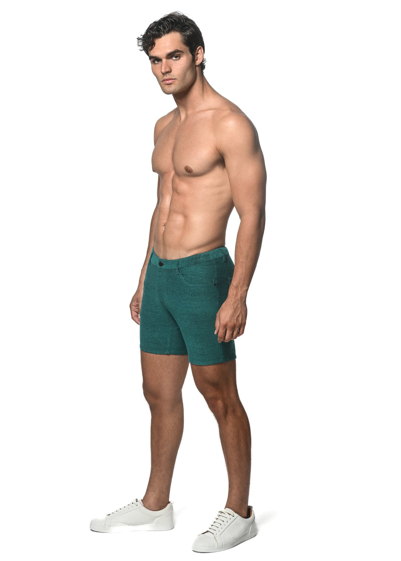 CABANA TEAL 5" WASHED LOOPBACK STRETCH KNIT SHORTS ST-1932-45