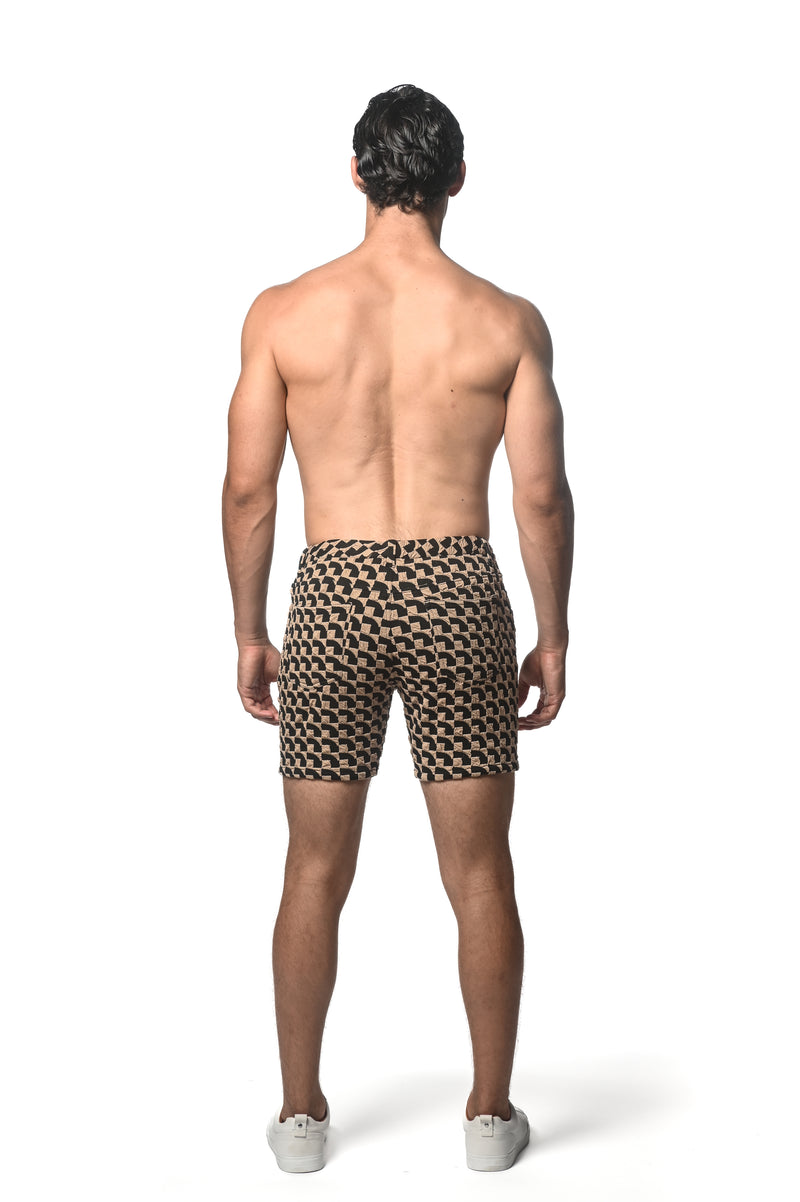 KHAKI/BLACK WAVEY 5" JACQUARD STRETCH KNIT SHORT ST-1932-58