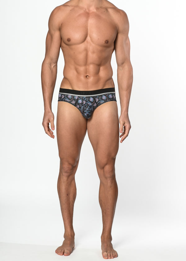 BLACK/AQUA FLEUR RECYCLED POLYESTER/ELASTANE LOW RISE BRIEF ST-20005