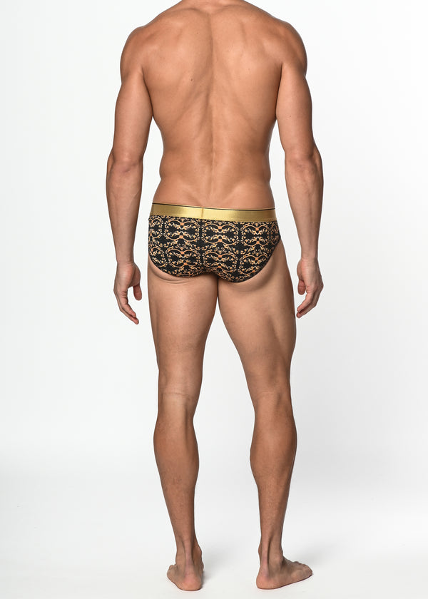 BLACK/GOLD FILIGREE COTTON/ELASTANE LOW RISE BRIEF ST-21004