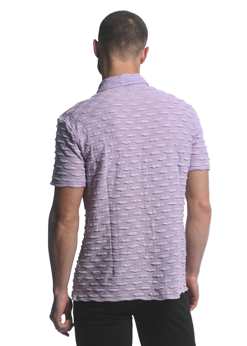 LAVENDER VERTICAL DROPS STRETCH KNIT GOSSAMER SHORT SLEEVE SHIRT ST-24024