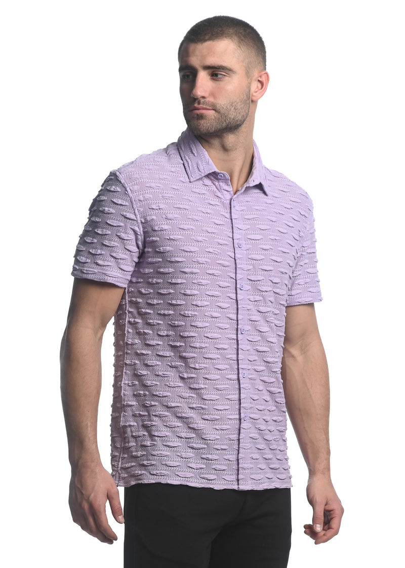 LAVENDER VERTICAL DROPS STRETCH KNIT GOSSAMER SHORT SLEEVE SHIRT ST-24024