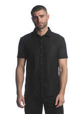 BLACK MAZE HEX STRETCH KNIT GOSSAMER SHORT SLEEVE SHIRT ST-24025