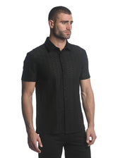 BLACK MAZE HEX STRETCH KNIT GOSSAMER SHORT SLEEVE SHIRT ST-24025