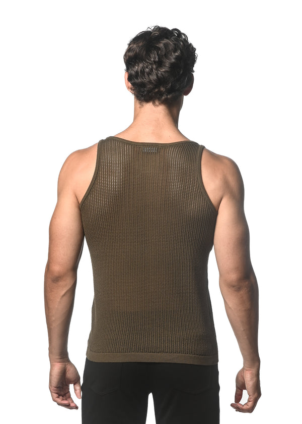 ARMY TEXTURED OPEN MESH KNITTED TANK WITH METAL CLIPS ST-24033