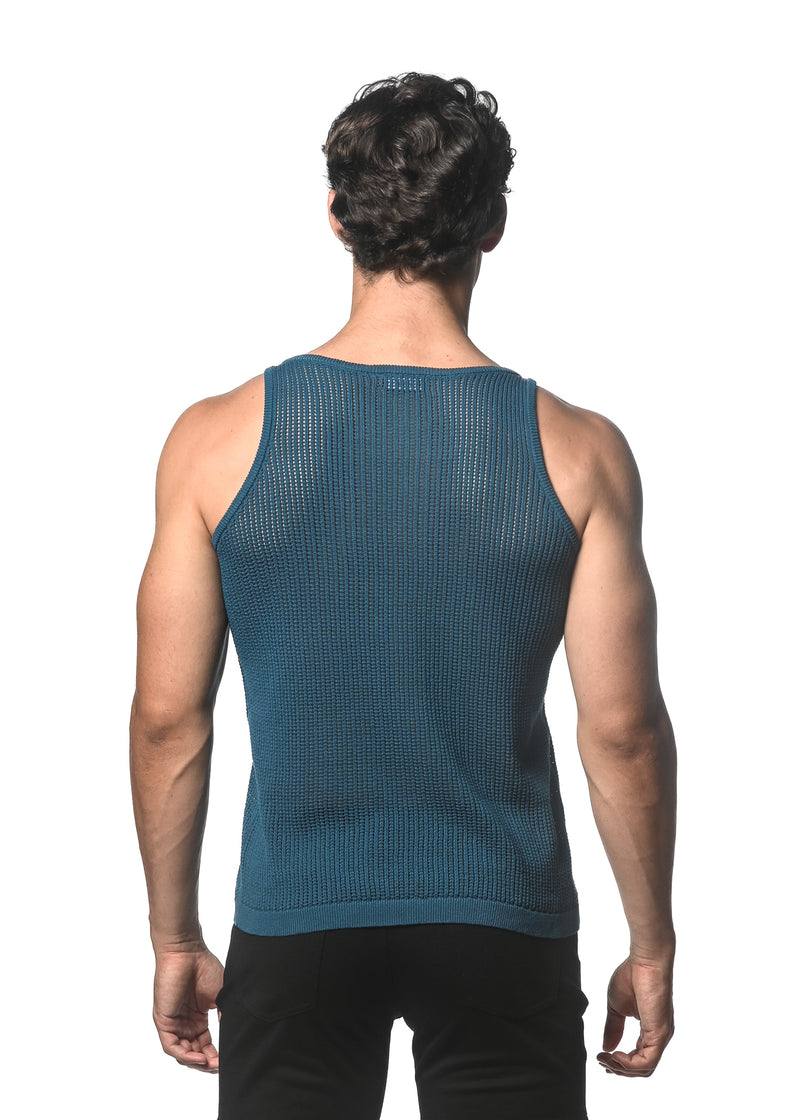 TURQUOISE TEXTURED OPEN MESH KNITTED TANK WITH METAL CLIPS ST-24033