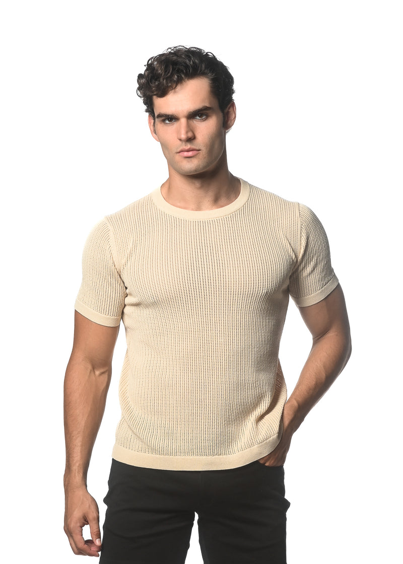 SAND CREW NECK SHORT SLEEVE KNITTED TEE ST-24036