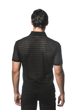 BLACK WAVE MESH GOSSAMER STRETCH KNIT SHORT SLEEVE SHIRT ST-24042