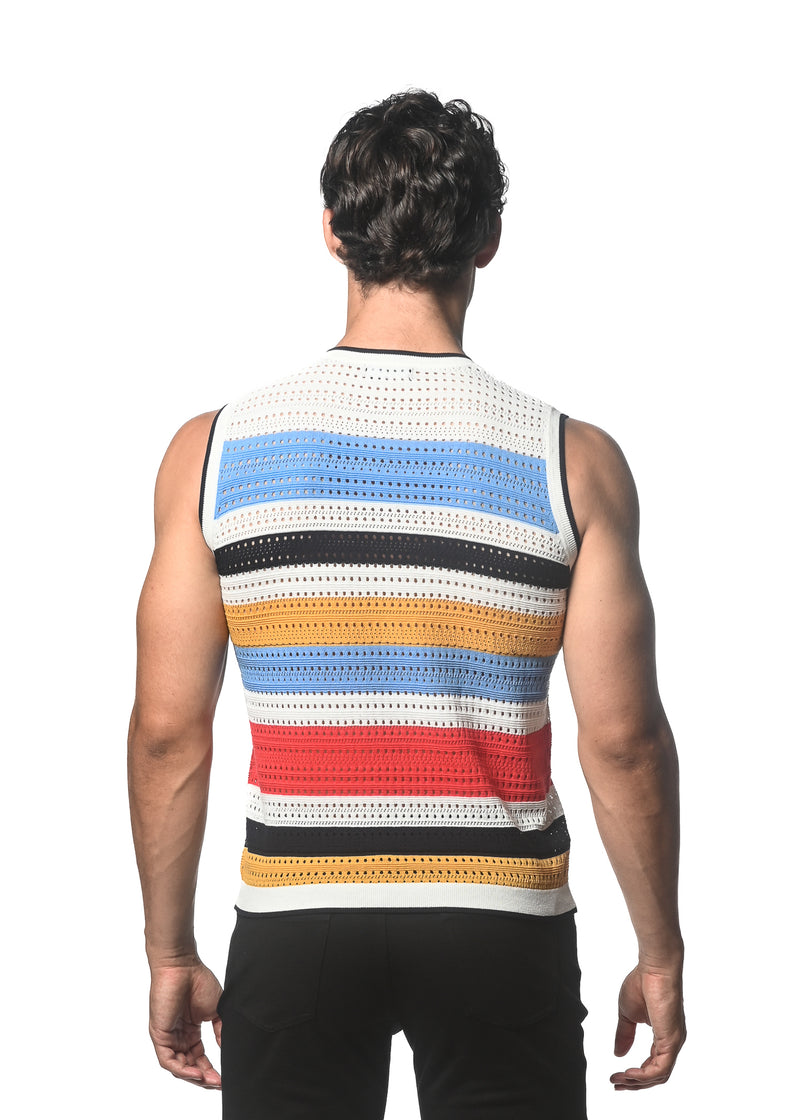 CLOUD/AMBER HORIZONTAL STRIPE TEXTURED KNITTED VEST ST-24048