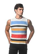 CLOUD/AMBER HORIZONTAL STRIPE TEXTURED KNITTED VEST ST-24048